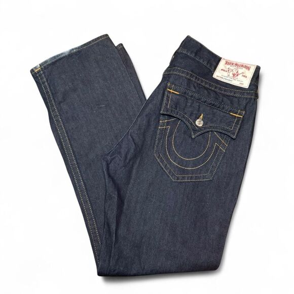 True Religion Dark wash straight leg denim jeans with back flap pockets sz 40 - Picture 5 of 7